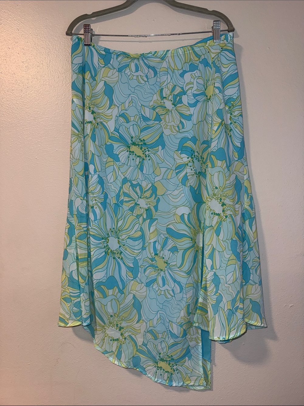 Lane Bryant Aqua & Lime Floral Asymmetrical Skirt fairy